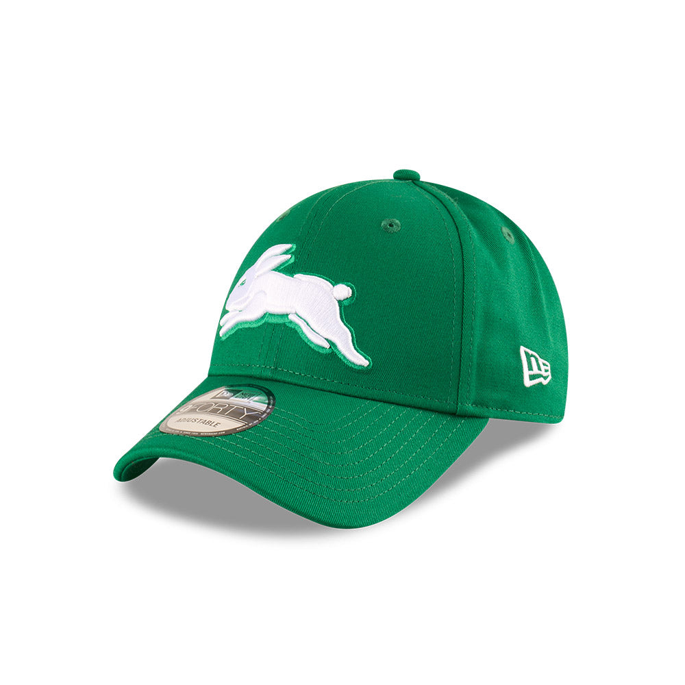 South Sydney Rabbitohs Youth Hat - NRL 2025 Badged Green OTC 9Forty Kids Strapback Cap - New Era